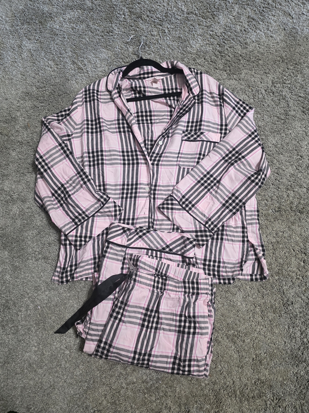 Victoria's Secret Pink and Black Plaid Pajama Set with Metallic Thread